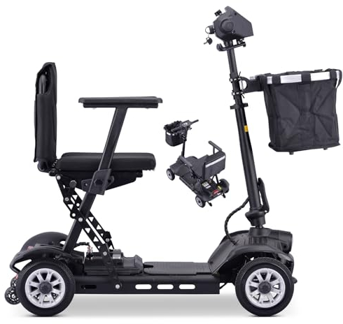 HZWJD Roller Erwachsene,Elektromobil Seniorenmobil,4-Rad-Reise Mobilitätsroller,Elektrische Rollstühle,Rollatoren Für Senioren,Mit Herausnehmbarer Lithiumbatterie black