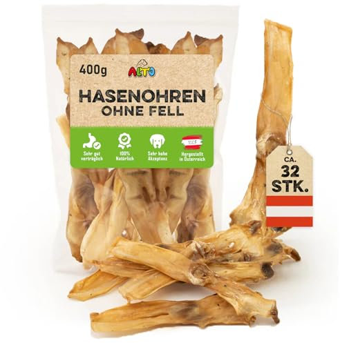 ALTO - Premium Hasenohren ohne Fell für Hunde - 400g Ganze Kaninchenohren ohne Fell für Hunde - Qualität aus Österreich - 100% Natürliches Hundeleckerli, Welpen Leckerlies