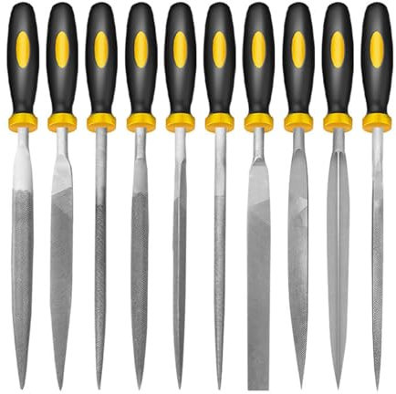 10 Pcs Needle File Set, Metal File Set, 14cm Files Tools, Metal Files for Steel, File Set, Metal Files, Carbon Steel File Kit with Handle for Metal, Wood, Glass, Plastic, Leather, Jewelry ﻿