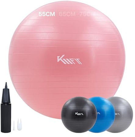KM-Fit Gymnastikball 55cm | Trainingsball mit Luft-Pumpe | Sitzball Büro Anti-Burst | Ball für Fitness, Yoga, Gymnastik, Core Training | Pezziball Yogaball BPA-Frei | Pink