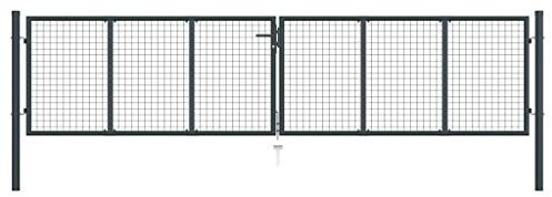 Gartentor Stabmattenzaun Gartentür Doppelflügeltor Doppeltor Hoftor Flügeltor Einfahrtstor Gartentpforte mit Pfosten und Befestigungsmaterial, 400x150 cm Grau