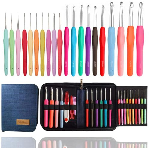 Knitiss 20 Sizes Crochet Hooks 0.5mm-10mm, Ergonomic Crochet Hooks Set with Case for Arthritic Hands