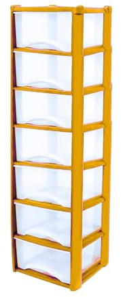 Neat. 7 Plastic Storage Drawers Unit with See-Through Drawers, Compact Vertical Design – Durable Plastic, Ideal for Organizing Office Crafts, and Household Items, 140cm x L39cm x W39cm -Yellow