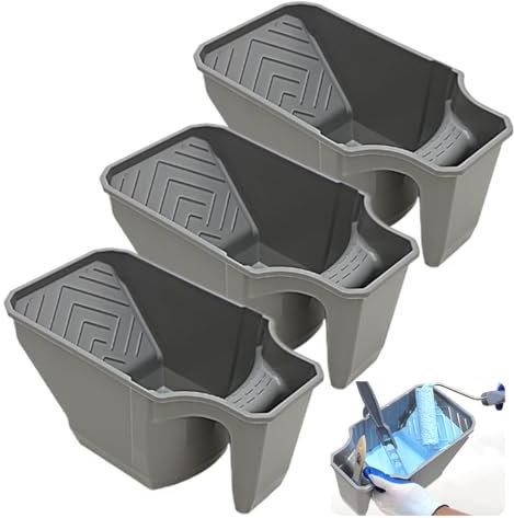 WRQIOO Lot de 3 bacs à peinture avec poignée, parois latérales extra hautes et surface de déroulement, plateau de peinture, bac à peinture pour rénovation