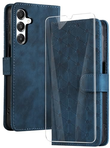 binandteam Funda para Samsung Galaxy A16 5G / 4G con Cristal Templado, PU Magnético Carcasa Móvil Billetera Cuero con Tapa Libro Caso Soporte Plegable - Azul