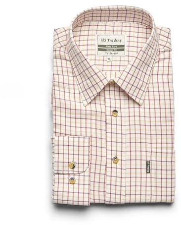 U.S Trading Men's Classic Checkered Tattersall Country Style Long Sleeved Champion Shirt (UK, Alpha, XXL, Regular, Regular, Red)