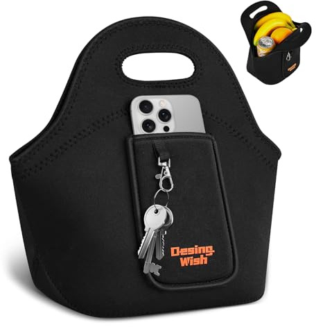 Desing Wish Bolsa Termica Porta Alimentos Mujer Hombres Neopreno Porta Comida Trabajo Merienda Fiambrera Bolsas Termicas Almuerzo Saco Termico Isotermica Lonchera con Bolsillo para Teléfono y llaves