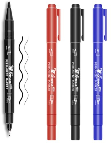 YUVKIN Pennarelli Indelebili, 3 Pezzi, Punta Fine, Doppia Punta, Impermeabili, Marcatori, Nero, Pennarelli Neri Punta Fine, Penne per Vetro, Legno, Pietra, Disegno, Sketching (0.5/1.0mm) (Tre Colori)