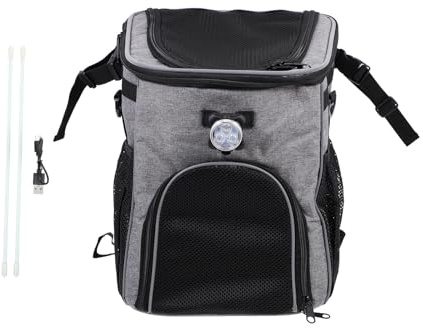UTHCLO Multi-Functional Bike Pet Carrier Backpack for Dogs and Cats, Breathable Grey Dog Holder Detachable Storage, Outdoor Bicycle Pet Bag Suitable for Cycling and Travel