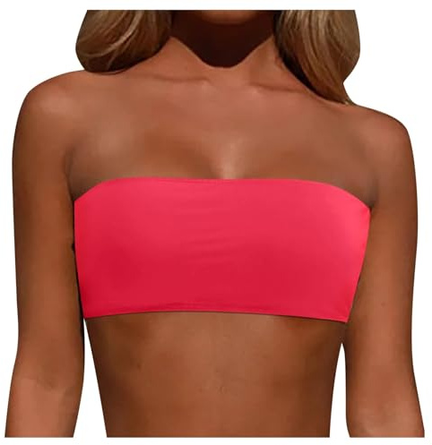 Trajes de baño para mujer, sin tirantes, top tipo bikini, bandeau, tubo, traje de baño, blusa, con correa de hombro desmontable, rojo, XL