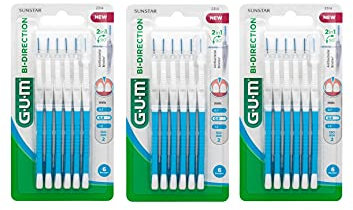 Brossette interdentaire GUM BI-DIRECTION, 6 unités, bleu clair 0,9mm, Lot de 3 (3 x 6 unités)