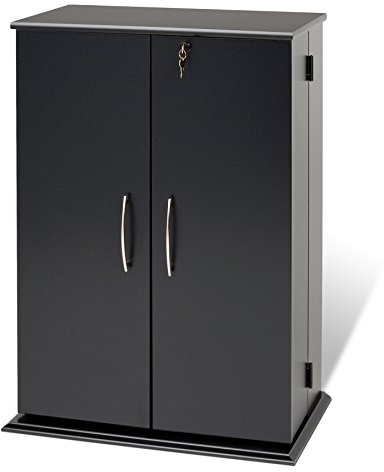 Prepac 33 H Locking Cabinet with 7 Adjustable & 4 Fixed Shelves, Black Storage Cabinet, Display and DVD Storage 14.5 D x 24 W x 33.25 H