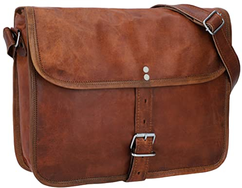 Gusti Umhängetasche Leder - Andy 11 Damen und Herren Ledertasche Collegetasche Vintage Braun Leder.