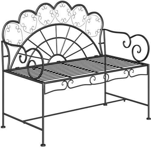 Outsunny 2-Sitzer Gartenbank robust, Parkbank rostfrei Sitzbank Bank Gartenmöbel für Terrasse, Garten und den generellen Außenbereich 107cm x 55,5cm x 92cm, Schwarz