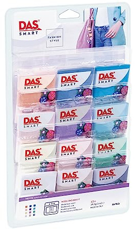 DAS Smart Oven Bake Modelling 28g Clay, Fashion Style Pastel Collection, 12 Pieces, For Professionals and Hobbyists