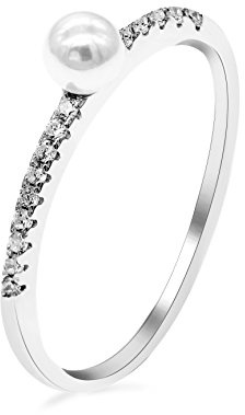 Uloveido Women's 925 Sterling Silver Half Eternity Band Simulated White Pearl Solitaire Anniversary Ring for Women WE248