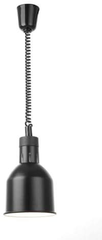 HENDI Lampe chauffante suspendue réglable en hauteur, cylindrique, lampe thermique infrarouge pour cuisine et maintien des aliments au chaud, 230V, 250W, Ø175x(H)250mm, aluminium noir