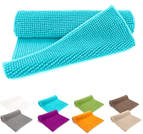 heimtexland ® Badvorleger Chenille Super Flauschig Saugstark Badteppich Badematte Ökotex Typ771 Aqua 70 x 120 cm