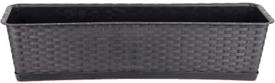 BigDean Blumenkasten mit Untersetzer 70 cm lang Rattan-Optik anthrazit - aus PP-Kunststoff - Balkon Pflanzkasten schmal Balkonkasten