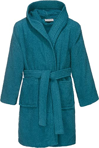 REDBEST Kinder-Kapuzen-Bademantel 100% Baumwolle Frottier, Serie Chicago - saugstark, strapazierfähig, mit Taschen und Bindegürtel