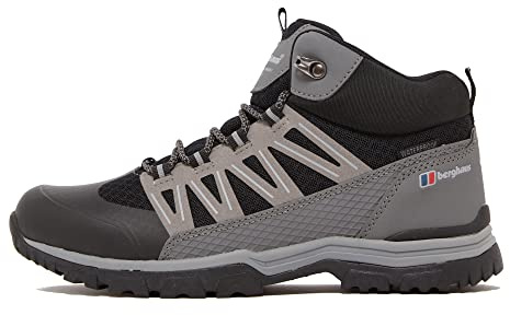 Berghaus Kids’ Explorer Mid Hiking Boot with High Traction Sole, Waterproof, Breathable, Lightweight, Durable, Vegan Friendly (Black, UK Footwear Size System, Big Kid, Numeric, Medium, 4)