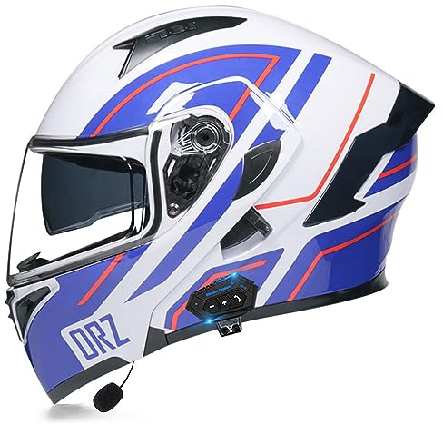 RUYICZB Casque De Moto Rabattable pour Adulte, Casque Intégré Bluetooth avec Double Visière, Casque De Moto Approuvé Dot pour Hommes Et Femmes, Réponse Automatique,D1,L