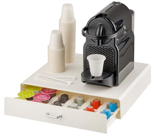 Baroni Home Cajón Porta-Cápsulas de Café, Organizador Universal de Dosettes para Nespresso y Dolce Gusto, Capacidad de 30 Cápsulas, Compacto en Plástico Resistente, 1 Cajón, 34X6X34 cm, Blanco