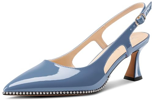NobleOnly Femmes Fermé Pointu Bout Mi Kitten Talon Heel Slingback Escarpins Boucle Dress Décontracté Slip-on Chaussures 6.5 CM Heels Bleu Cobalt 38 EU