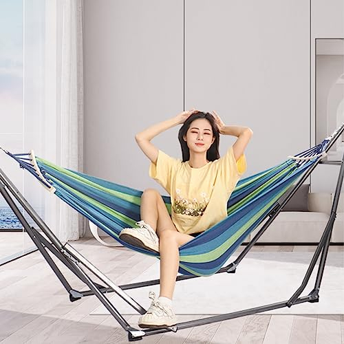 Hammock with Stand,Garden Swing,Garden Hammock with Free standing Frame,Outdoor Large Double Person Swing for Child Adults Travel Hiking Camping Seaside,On Patio Or Indoors