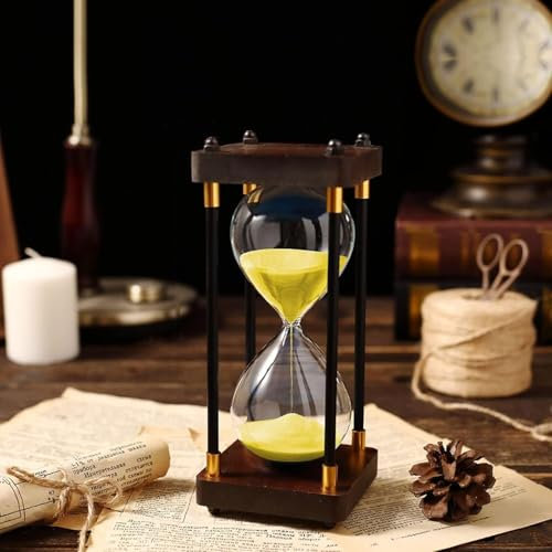 30/60-Minuten-Sanduhr-Timer, großes Glas-Stundenglas, Holzrahmen, Sanduhr als Geschenk, Heimbüro, Desktop-Dekoration, Sanduhr (D,60 Minuten)