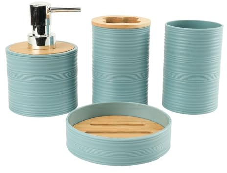 LOVIVER Set di Accessori per Il Bagno in 4 Pezzi con Porta Spazzolino E Dispenser di Sapone, Blu