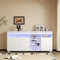 Aoskem Sideboard Kommode Weiß mit Stauraum 3 Türen, 155x35x72cm Sideboard mit Glasböden und Lichtleiste, Buffetschrank Küchenschrank Komodenschrank Schließfach Standschrank Anrichte Hochschrank Weiß