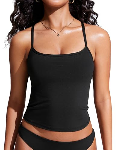 CRZ YOGA Scoop Neck Tankini Tops Black Large