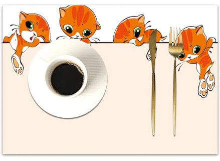 DASNK Tovagliette Plastica Lavabili, Set di 4 Tovagliette Non-scivolose Resistenti al calore,Tovaglietta per Cucina,Decorazioni per gli amanti dei gatti, striscioni con gattini felini Che Sal,30x45cm