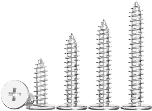 Ctyjia M2 x 4mm Phillips Flat Head Self-Tapping Screws, Thin Flat Head, 304 Stainless Steel, Cross Groove Full Thread Woodworking Fastener, Silver, Pack of 20
