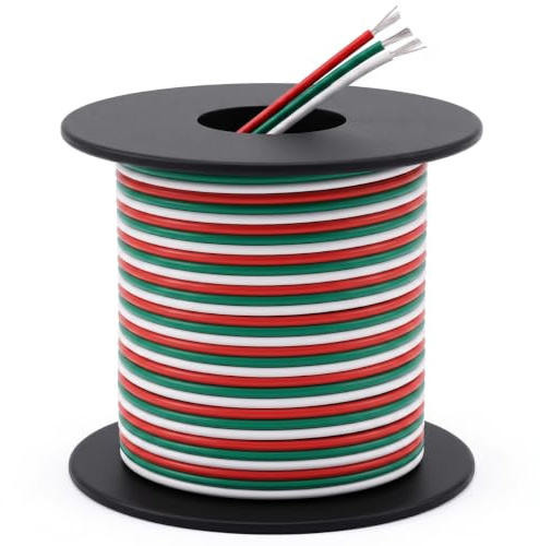 QWORK® 3 Hilos cable electrico de extensión, 10M 3x0,32MM² 22 AWG cable de cobre estañado, para tiras de LED RGB
