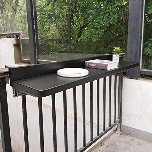 Tavolo da balcone pieghevole da appendere, regolabile, per ringhiere, per esterni, 80 x 40 cm, colore: nero