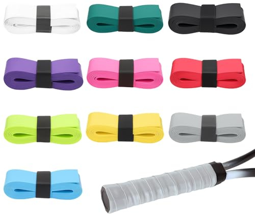 Creztail Tennis Racket Grip Tape, 10 Pieces Precut Sweat-Absorbing Tennis Overgrip Tape, Anti-Slip and Dry Feel Tennis Tape for Pickleball, Badminton & Tennis (10 Colors)