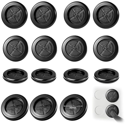 Dshunnc 15 stycken karosspluggar 35 mm svart gummipip kabelgenomföring, gummipip rund dubbelsidig, vattentät gummiplugg brickor för kabelskydd trådskydd kontakter