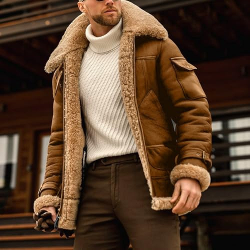PETSTIBLE Chaqueta de invierno de piel sintética gruesa para hombre, ropa de abrigo casual todo en uno con cuello de solapa para uso diario, oficina y vacaciones