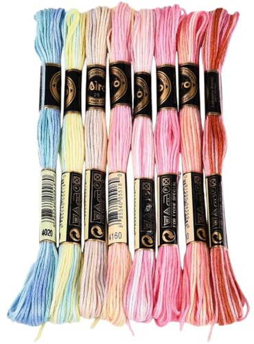 CABODYALS 8 nystan (64 m) 6 trådar, flerfärgat broderigarn av polyester med färggradient, perfekt för korsstygn, vänskapsarmband för sömnad, smyckestillverkning, stickning och gör-det-själv