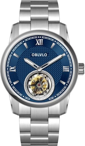 OBLVLO Lyxig roséguld Tourbillon herrklocka mode automatiska klockor äkta läder vattentät klocka för herrar JM-TB