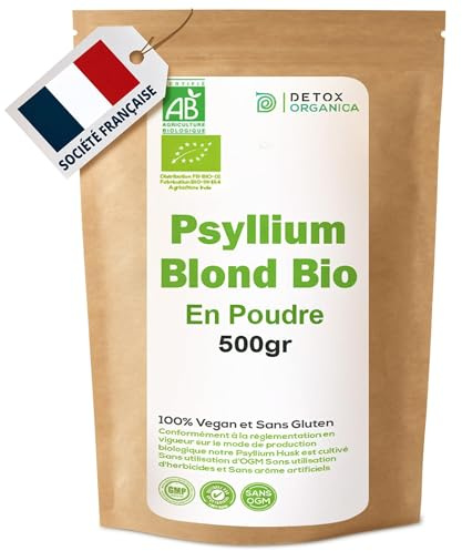 Detox Organica Psyllium en Polvo BIO 500 g | Cáscara de Psyllium Rubio 99%