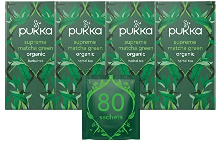 Pukka Herbs | Supreme Matcha Green Organic Tea Box | Energizing Tea With Matcha Powder | Ideal For Daily Vitality | 4 Packs | 80 Plant Based Biodegradable Tea Bags