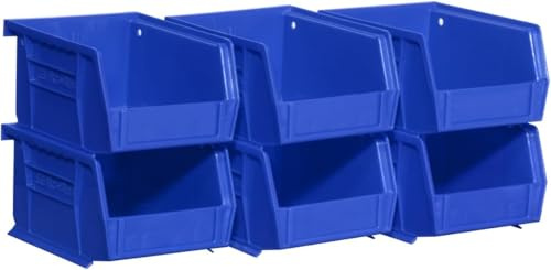 Akro-Mils 30210 AkroBins Plastic Storage Bins, Space-Saving Stackable Bins for Garage, Pantry, Craft Organization, 5 x 4 x 3, Blue, 6-Pack