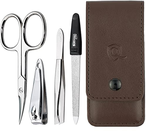 Set Manicure da Uomo e Donna, Kit da 4 Pezzi con Lima di Solingen per la cura delle Unghie, Include Forbici e strumenti di alta qualità, ideale per viaggi o uso quotidiano - Elegante e compatto