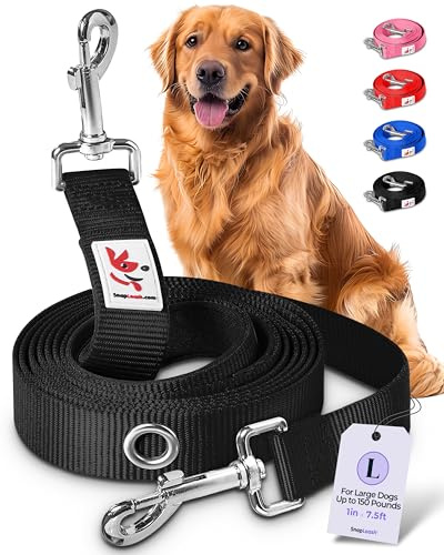 Hands-Free Dog Leash Training Running Snapleash, Waist & Shoulder Lead for Walking, Traffic Lead, Dual Pet Leash Adjustable for Large, Medium and Small Dog Breeds (Black, Large (1in x 7.5ft))