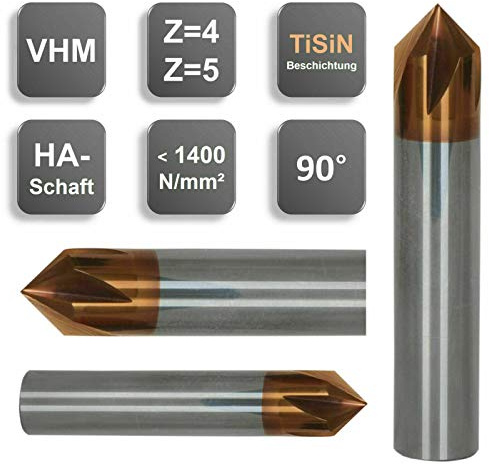 VHM avgränsare, fasfräs, 90°, specialbeläggning, 3, 4, 5, 6, 8, 10, 12 mm, storlek: 6 x 54 – d2=6 mm – Z=4