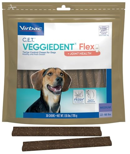 C.E.T. Veggiedent Fr3sh & Flex Plaque and Tartar Control Chew for Dogs, M
