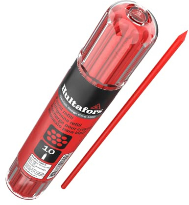 Hultafors Juego de minas rojas para lápiz de carpinteros 10 piezas I I En un práctico dispensador con fijación por clip I Minas universales de 2,8mm I Para diferentes superficies I 650150